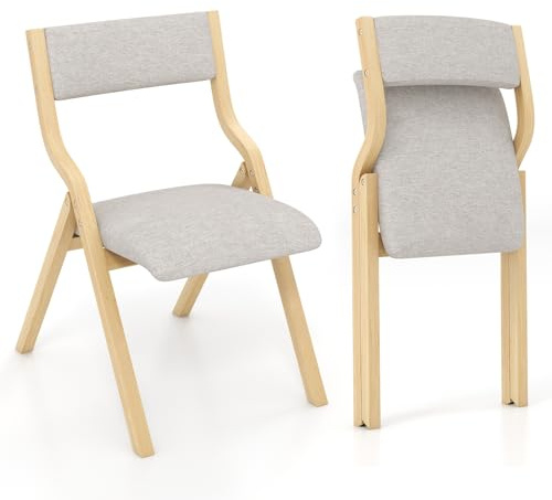 RELAX4LIFE Esszimmerstühle 2er-Set klappbar, armlose küchenstühle mit Holzrahmen, gepolsterter Esststuhl mit gepolsterter Rückenlehne & Sitzfläche, ergonomische Klappstühle für Wohnzimmer (Natur)