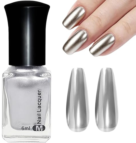 Silver Chrome Gel Nail Polish - Metallic Nail Varnish with Reflective Effect - Quick Dry, No UV Needed, High Pigment & Long Lasting Nails Art Gifts for Women
