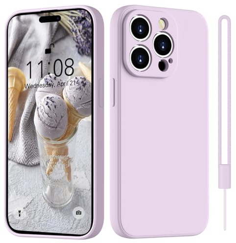 HGH für iPhone 14 Pro Hülle Silikon mit Lanyard, Handyhülle für iPhone 14 Pro Dünn Rundumschutz mit Microfiber-Innenfutter Kratzfest Schutzhülle Case 6.1 Lila