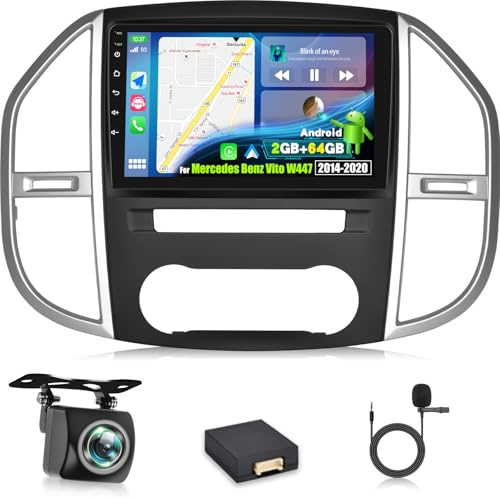 NHOPEEW 2+64G Autoradio für Mercedes Benz Vito W447 2014-2020 - Kabelloses Carplay & Android Auto - 10,1 Zoll Android Radio - WiFi EQ GPS Mirror Link FM RDS + AHD Rückfahrkamera