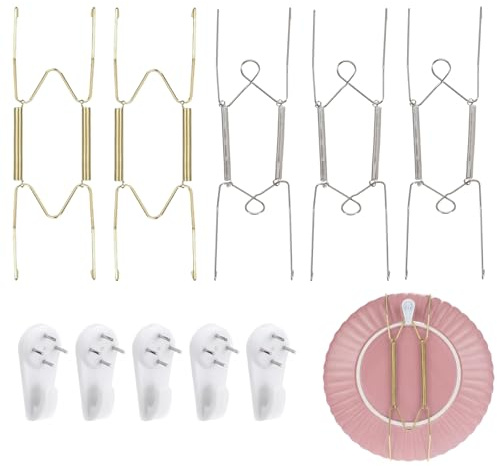 10 PCS Plate Hangers For Walls, Hanging Plate Hooks, Invisible W-Shaped Metal Spring Hangers with Traceless Wall Hooks, Decorative Plate Brackets and Display Racks for Wall Mounting Art, Plates and Ho