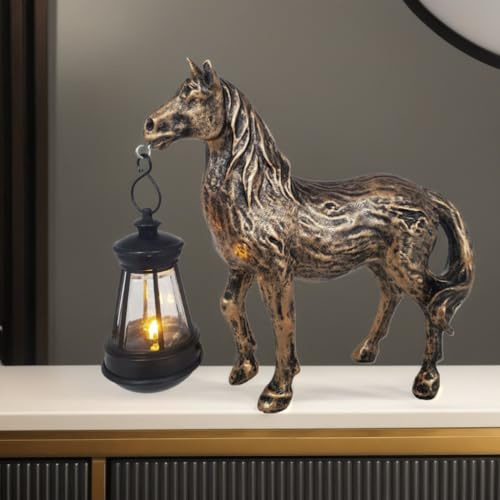 YZYOE Solar antike Bronze Pferd Laterne, Garten Dekoration Harz niedlich Retro Pferd Tierlicht, Drahtlose Dämmerung bis Dämmerung LED Licht wasserdicht.