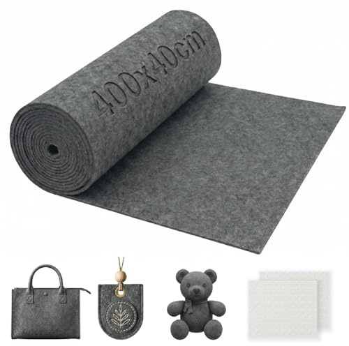 Hexizexi Filz Meterware 40cm x 400cm x 3mm Filzmatte Dunkelgrau Filzstoff | Filzstoff Meterware Filzmatten zum Zuschneiden Filzrolle für Handarbeit Nähen DIY Dekoration