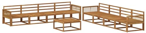 vidaXL Outdoor-Sofagarnitur 9 pcs Natur Massivholz Akazie, Garten-Sofa Set, modulare Lounge für draussen, wetterfestes Mobiliar, robuster Pool-Bereich