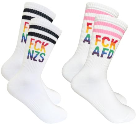 FestiKiva 2 Paar Statement Socken FCK NZS & FCK A-D, Regenbogen Baumwollsocken Damen Herren, Crew Socks Unisex, Größe 36–43