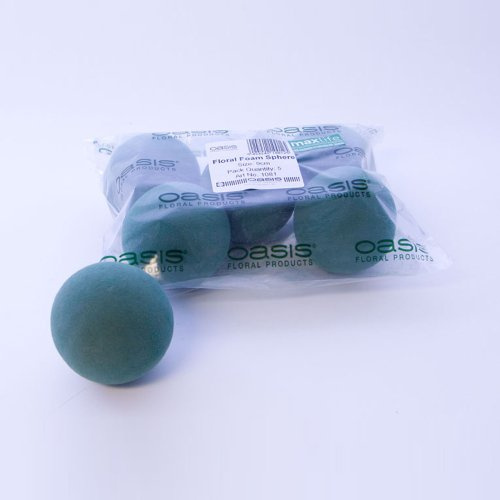 5 x Oasis Ideal 9cm Round Sphere Ball Wet Foam for Florist Floral Craft Flowers Floristry Weddings Topiary Designs & Displays