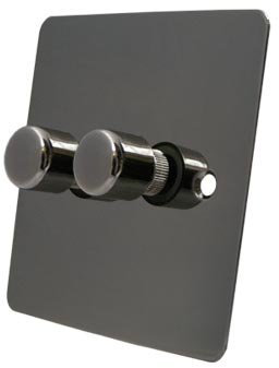 Light Dimmer Switch 2 Gang 2 Way 10 Amp 400W - Polished Black Nickel - Flat