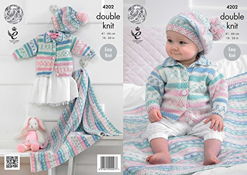 King Cole 4202 Knitting Pattern Babies Cardigan Blanket and Beret to Knit in Cherish DK