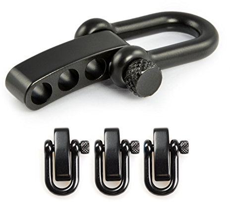 Ganzoo Grilletes de Acero Inoxidable, Rectos, con Bloqueo Giratorio Ajustable, Juego de 3, Brazalete de Bricolaje, Inoxidable, Ideal con Paracord 550 Negro M