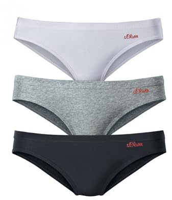 s.Oliver Damen Bikinislips (3 Stück) | Logodruck, Roter Akzent seitlich, Klassischer Schnitt, Unsichtbar unter Kleidung, Nahtloses Tragegefühl, Alltagstauglich