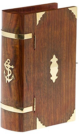 Buchattrappe abschließbar Holz Box Schmuckschatulle Anker antik Stil Book Box
