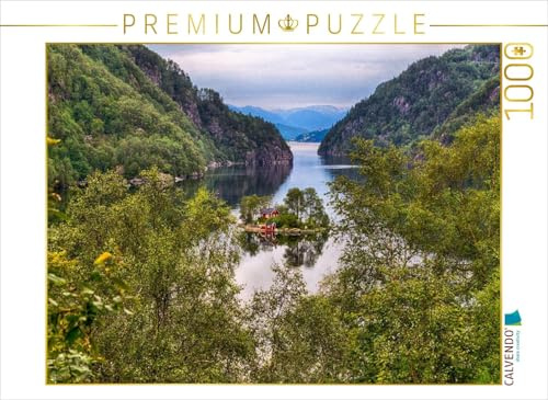 CALVENDO Puzzle Sehnsucht Norwegen - Typisches rotes Holzhaus im Lovrafjord | 1000 Teile Lege-Größe 64 x 48 cm Foto-Puzzle für glückliche Stunden