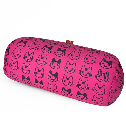 COVERBAGBCN Cuscino Cilindrico Anti-Stress Relax Ergonomico Ufficio Viaggio | Sollievo cervicale e lombare, microperle comfort, tessuto Lycra, lavabile, uso quotidiano, 35 × 15 cm (Gattini)