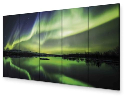 murando - Wandbilder XXL Polarlicht 200x80 cm - Vlies Leinwandbild 5 Teilig Kunstdruck modern Wandbilder XXL Wanddekoration Design Wand Bild - Nordlicht Island Nacht c-B-0289-b-o
