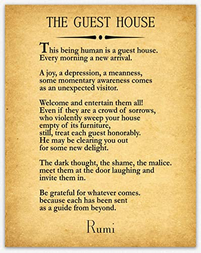 Rumi Quote The Guest House Poem by Rumi Inspiring Poem Guest House Decor Guest House Wall Art Poetry Sign Poetry Wall Art Poem Decor (21cm x 30cm, Vintage)