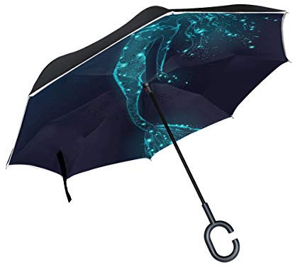 Wamika Regenschirm mit Meerjungfrau-Motiv und Feenmädchen, doppelschichtig, Mystik, faltbar, Winddicht, UV-Schutz, Nicht automatisch, groß, gerade, Kopf, C-förmiger Griff