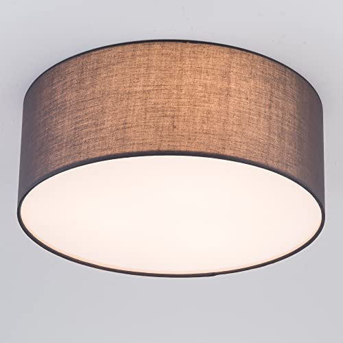 HARPER LIVING 3xE27/ES Flush Ceiling Light, Grey Cylinder Fabric Shade with White Cover, Suitable for LED Upgrade, Ideal for Living Room, Bedroom, Kitchen, Hallway, Hotel, B&B