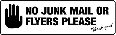 No Junk Mail Sign Sticker - No Cold Calling Sign Sticker - For Front Door Letter Box - Self Adhesive Vinyl Label Durable and Resistant Waterproof Heat proof Highly Indoor Outdoor (1 x No Junk Mail)