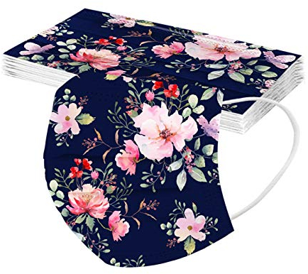 RUITOTP 10/50pcs Unisex Erwachsene Protektor Blume Schal - Mode Universal niedlich Print 3 Schicht elastische Earloop weichen Schal für Frauen Männer-21130-29