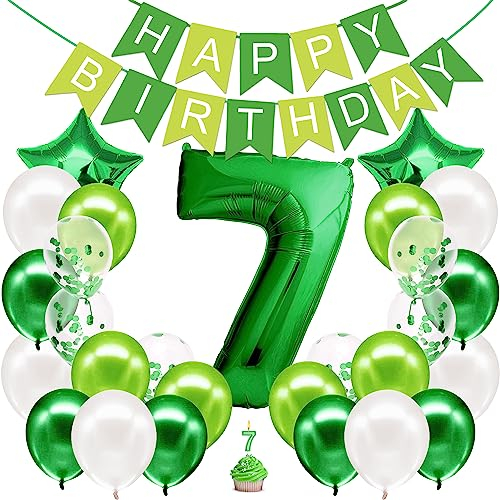 envami® Geburtstagsdeko Jungen Grün Zahl 7. Geburtstag Junge Happy Birthday Deko Folienballon 7 Luftballon 7. Geburtstag Kindergeburtstag Deko 7.