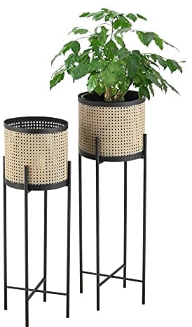 [en.casa] Lot de 2 Supports de Plante Design Ensemble Cache-Pot Pot de Fleur Bac à Fleurs Vase Métal Tailles Différentes Noir Sable