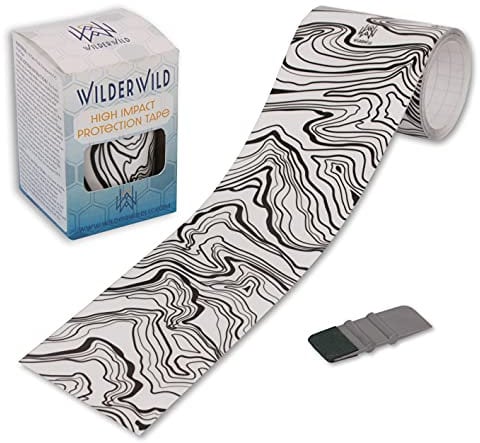 WilderWild Bike Frame Protection Tape- High Impact Clear Vinyl Wrap Includes Tool (4”x72) Bicycle Frame Protector, Mountain Bike Frame Guard Chainstay Protector (Topographic Marble)