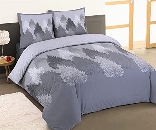 Vision - Bettwäsche aus Flanell – Wald Grau – Bettbezug 240 x 220 cm mit 2 passenden Kissenbezügen 65 x 65 cm für Doppelbett – Flanell: weich und warm – Naturfasern – Ökotex