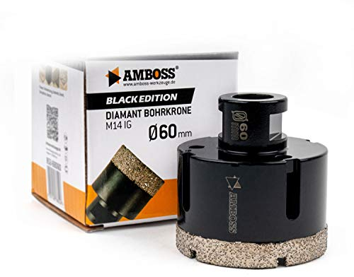 Amboss - Diamant Bohrkrone 60 mm (M14) für Winkelschleifer | Geeignet für Feinsteinzeug, harte Fliesen, Granit etc.