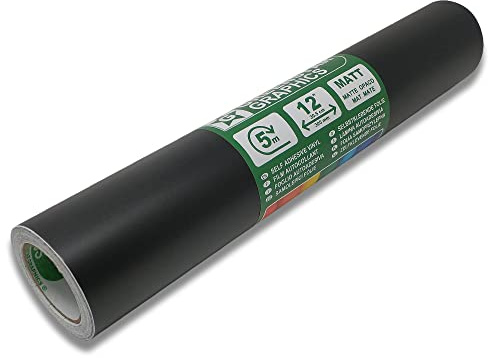 GREENSTAR GRAPHICS 5m ROLL STICKY BACK PLASTIC SELF ADHESIVE CRAFT & DIY VINYL (500cm X 30.5cm) Arts & Crafts, Stickers, Hobbies & 12” Electronic Die Cutters/Plotters (BLACK MATT 12”)