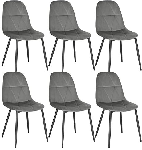 Lestarain 6er Set Esszimmerstühle mit Rückenlehne, Küchenstuhl mit Samtbezug Polsterstuhl aus Metall, ergonomischer Stuhl für Esstisch, Esszimmer Küche Wohnzimmer, Hellgrau LCNI109003-6