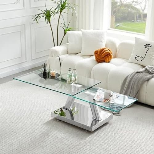 Magic Wings Swivel Clear Glass Coffee Table With Steel Base