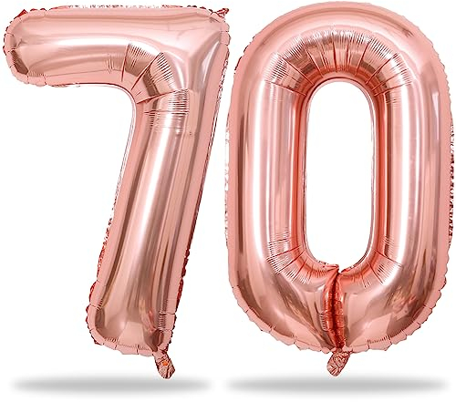 Rose Gold Number 70 Birthday Balloons, 40 Inch Large Rose Gold Mylar Foil Number 7 & 0 Balloons for Women, 70th Birthday Balloons for 70 Year Old Anniversary Birthday Party Decorations Supplies