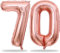 Rose Gold Number 70 Birthday Balloons, 40 Inch Large Rose Gold Mylar Foil Number 7 & 0 Balloons for Women, 70th Birthday Balloons for 70 Year Old Anniversary Birthday Party Decorations Supplies