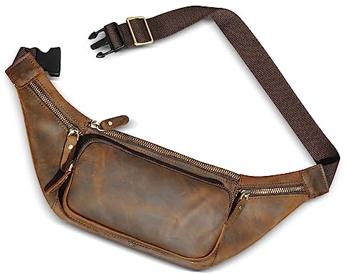 Handadsume Echtleder Wandern Reiten Reisen Fanny Pack Hüfttasche Kleine Telefon Tasche für Männer Frauen 380 (384 Brown)