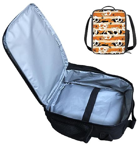 Youding Lonchera de Halloween, lonchera con temática de Halloween, bolsa térmica para comida, diseño de fantasma, calabaza, araña, murciélago, bolsa térmica con doble cremallera y correa de hombro