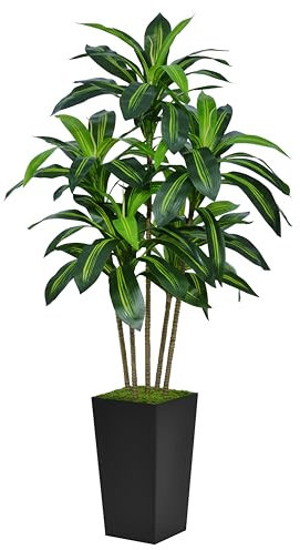 ASTIDY Artificial Dracaena Tree 5FT - Faux Tree with Black Tall Planter - Fake Tropical Yucca Floor Plant Potted - Artificial Silk Tree for Home Office Living Room Decor Indoor