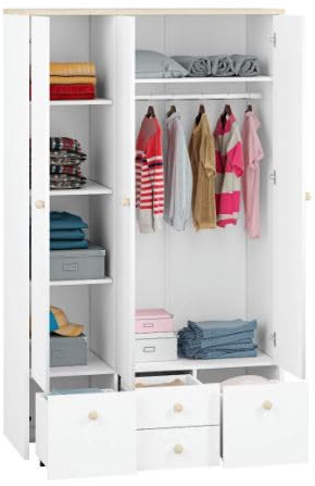 Kleiderschrank Drehtürenschrank 117cm weiß Buche