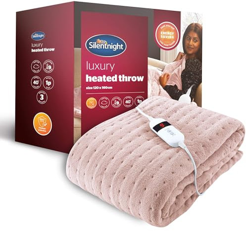 Silentnight Comfort Control Heated Throw Blanket - Luxury Fleece Electric Heated Overblanket for Sofa Bed with 9 Heat Settings, Fast Heat-up and Safety Shut Off - Machine Washable - 120x160cm - Blush