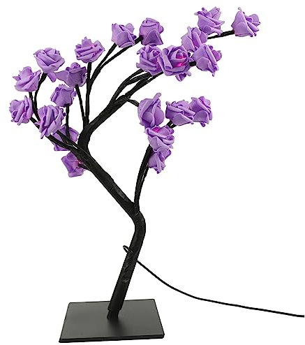 UKCOCO Blumen Tischlampe Mit Usb-schalter Dekorative Nachttischlampe Für Mädchenzimmer Violette Rosenlampe Kompakte Und Langlebige Tischleuchte Für Schlafzimmer Und Wohnräume
