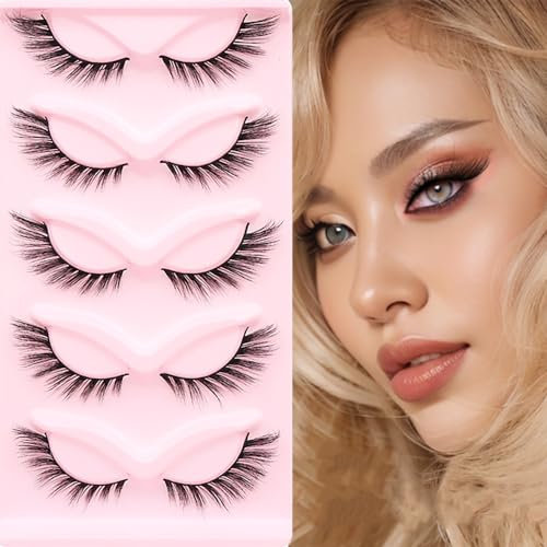 Wnddle 5 paires 3D Faux Cils Oeil de Chat, Cat Eye Lashes, Set d'Extensions de Cils Artificiels Naturels Cat-Eye, Cils Artificiels Réutilisables 3D, pour Tous Les Jours Fête à Thème, Carnaval.