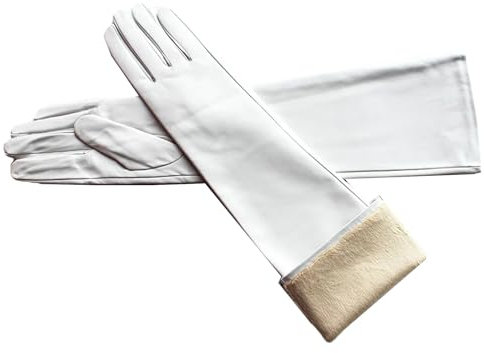 Generisch Lange Lederhandschuhe für Damen, Schaffell, dünn, über Ellenbogen, langes Fleecefutter, warme Winterhandschuhe, weiß, 59.7