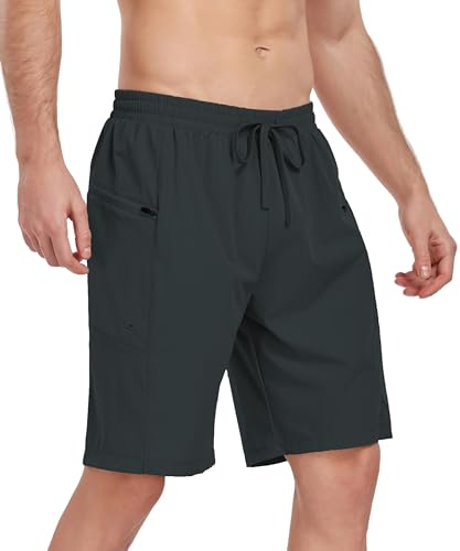 Timuspo Basketball Shorts Herren Kurz Hose mit Reißverschluss Taschen Jogginghose Trainingshose Golfhose Gym Tiefes Grau XXL