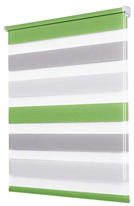 Doppelrollo Klemmfix ohne Bohren - 55 x 120 cm,Grün-grau-weiß lichtdurchlässig & Blickdicht - Duo Klemmrollos für Fenster ohne Bohren - Stoffbreite 51 cm