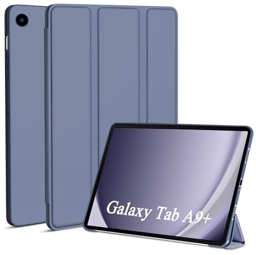 Kukiwhy Hülle für Samsung Galaxy Tab A9+/A9 Plus 11 Zoll 2023 Tablet (SM-X210/X216/X218), Dünn Leicht PU mit Standfunktion Dreifach Falt Klapp Schutzhülle, Auto Aufwachen/Schlafen -Blau Grau