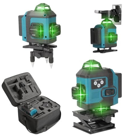 Kreuzlinienlaser Grün 16 Linien, 4 x 360 °Laser Wasserwaage Selbstnivellierend, Multifunktionaler 4D-Laser mit Wiederaufladbarer Batterie, Innen- und Außenbereich Baustelle (Blau 1*Batterie)