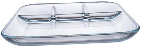 Zerodeko Tempered Glass Divided Fruit Dish Snack Plate, Sub-Grid Food Container for Home and Restaurant Use, Sturdy Glass Sectioned Dinnerware