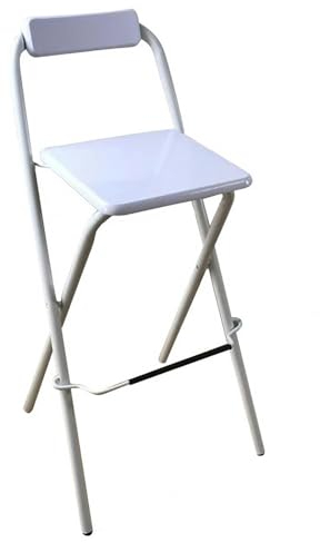 Nordic Hoher Barhocker 75 cm, weißer Faltbarer Barstuhl 65 cm mit Rückenlehne und Fußstütze, tragbarer Faltbarer Hocker für Küche, Büro, 120 kg Tragkraft (Color : White, Size : 65cm/26in)