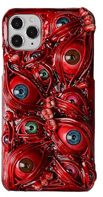 TRADAY Gothic Horror Phone Case Compatible with iPhone 11 Pro Max Scary Creepy 3D Eyes Blood Teeth Halloween Phone Cases Red