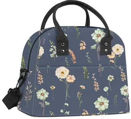 Clastyle Borsa Termica Porta Pranzo Donna Grande Impianto Borsa Frigo Piccola Foglie Pranzo Ufficio Adulto con Tracolla,Fiori Selvatici