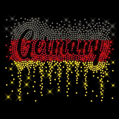 Glitzerdeals Bügelbilder Karneval Strass Deutschland Schriftzug Germany schwarz rot gold EM Aufbügler für Textilien Fussball Bügelmotiv Soccer Strass Bügelbild Fussball